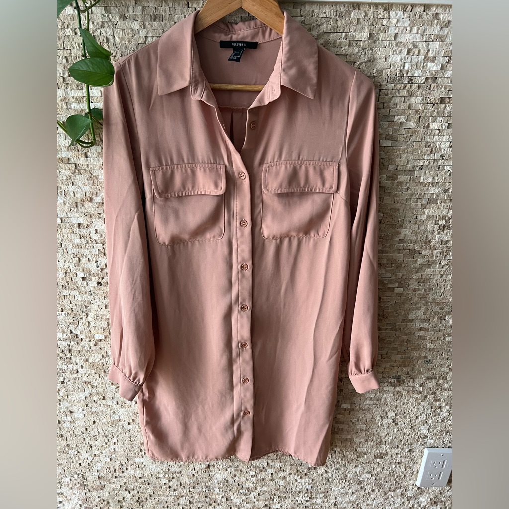 Forever 21 Blush Pink Button-Down Shirt Dress, Size S